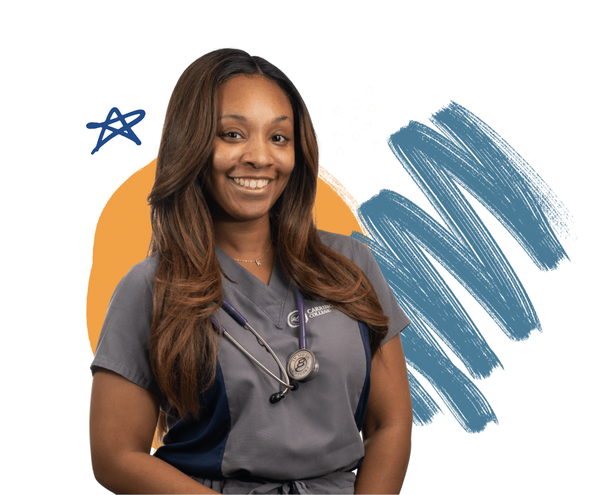 Carrington College medical assisting student with stethoscope smiling