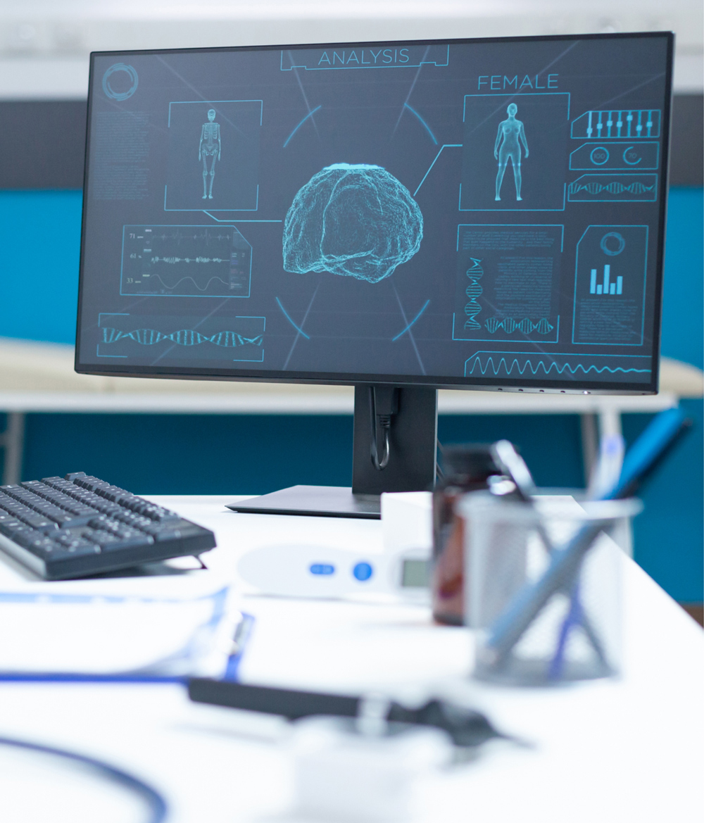 A computer on an office desk.