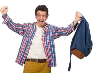 Excited Man Holding Backpack